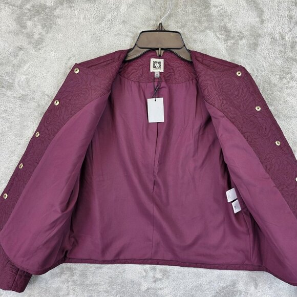 Anne Klein Jacket Womens Petite Small Chianti Quilted Floral Snap Front Lined - Picture 11 of 15